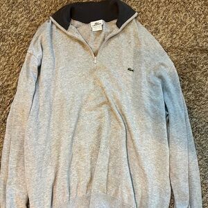 Mens Lacoste gray and navy quarter zip light logo sweater large